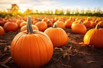 Many pumpkins ready to decorate houses at Halloween. Generative AI