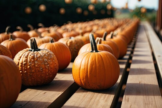 Many pumpkins ready to decorate houses at Halloween. Generative AI