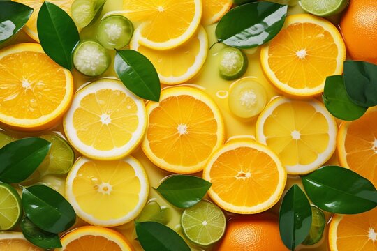 Freshness and warmth radiate from vibrant citrus fruit slices amidst summer vibes. Generative AI