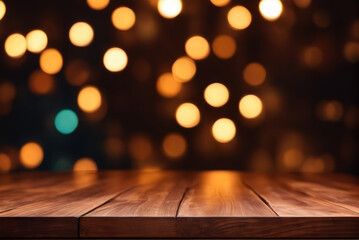 generative AI, A log dining table in front of a dreamy and hazy point light background