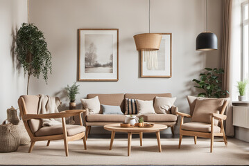 generative AI, Modern minimalist style hanging poster home living room decoration style