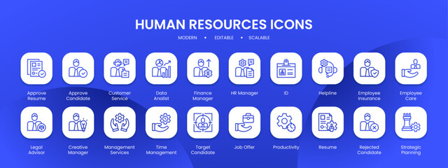 Human resources icon collection with black filled line outline style. business, team, teamwork, set, work, management, symbol. Vector Illustration