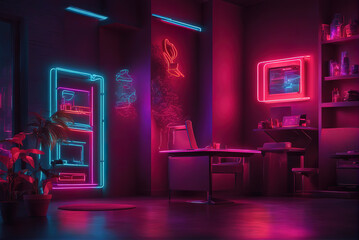 generative AI, Technological e-sports style neon lights decorate the room