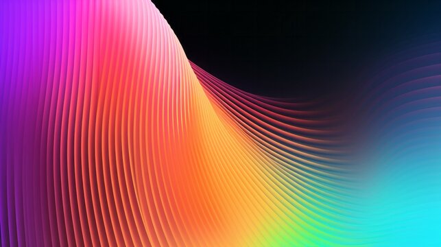 This abstract artwork of vibrant curved lines on a dark background evokes a feeling of energy and beauty, creating a captivating rainbow of color that is both captivating and calming