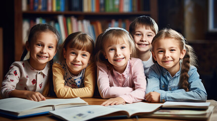Fototapeta na wymiar Smiling children in an elementary school classroom