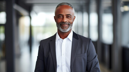 Fototapeta premium business businessman office mature middle aged meeting man portrait corporate manager smiling black businessperson