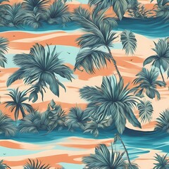 Fototapeta na wymiar Beach Seamless Patterns with Tropical Vegetation