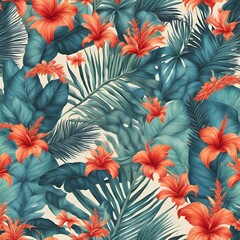 Beach Seamless Patterns with Tropical Vegetation