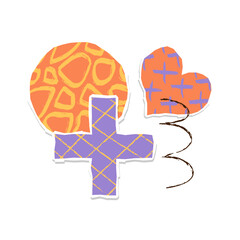 Abstract geometric shapes, torn out paper collage elements, art design forms with textured patterns. Contemporary trendy composition of circle, heart and cross. Hand drawn Vector illustration.