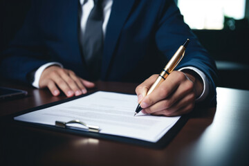 Business Man In A Suit Signing An Important Paper Contract Created Using Artificial Intelligence