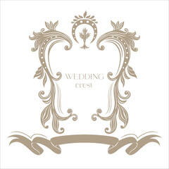 Vintage Wedding Crest with Floral Decor.