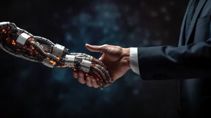 Deurstickers Businessman shaking hands with a robot. Futuristic technology © Vahid