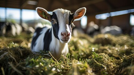 Obraz premium Cows eating hay in the pen. in a cattle ranch