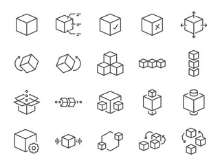 Module icon set. It included unit, block, api, product and more icons. Editable Vector Stroke.
