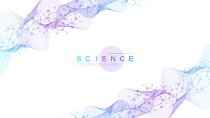 Molecular abstract structure background. Scientific vector illustration with molecule DNA. Medical, science and technology concept for banner template or header.