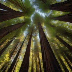 A forest of towering redwood trees, their branches adorned with tiny, bioluminescent fireflies4