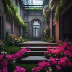 Fototapeta na wymiar A secret garden within an urban metropolis, where neon flowers bloom amidst the concrete and steel4