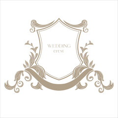 Vintage Wedding Crest with Floral Decor. Vector.
