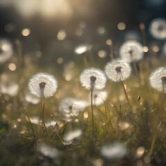 A meadow filled with floating, ethereal dandelion seeds, creating a dreamlike atmosphere3