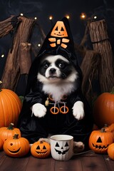 Beautiful Panda with Halloween costume. Generative AI