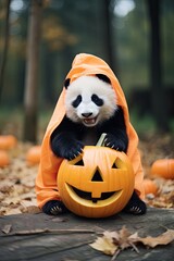 Beautiful Panda with Halloween costume. Generative AI