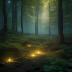 A forest clearing filled with trees adorned with glowing, bioluminescent leaves3