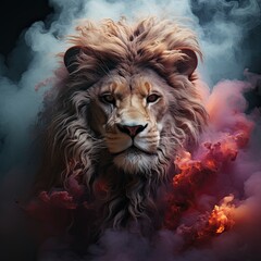 Abstract art with powerful colorful lion. Generative AI