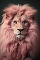 Elegant pink lion posing. Generative AI illustration