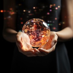 hand holding a glass sphere in network