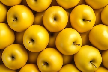 Close up yellow apples background, top view