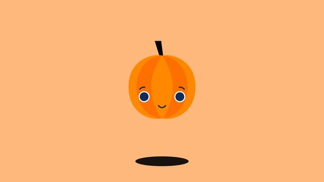jumping pumpkin video. animation of a cheerful pumpkin turning into an angry one when it jumps