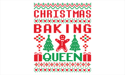 Christmas baking queen - Christmas t shirts design, Hand drawn lettering phrase, Isolated on Black background, For the design of postcards, Cutting Cricut and Silhouette, EPS 10
