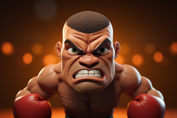 Boxeur furieux dans un ring style cartoon caricature » IA générative