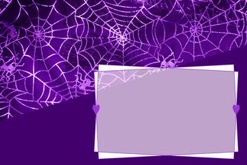 ハロウィン　蜘蛛の巣チュールのハートフレーム（黒と紫）