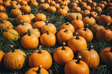 Many pumpkins ready to decorate houses at Halloween. Generative AI