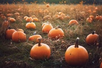 Many pumpkins ready to decorate houses at Halloween. Generative AI
