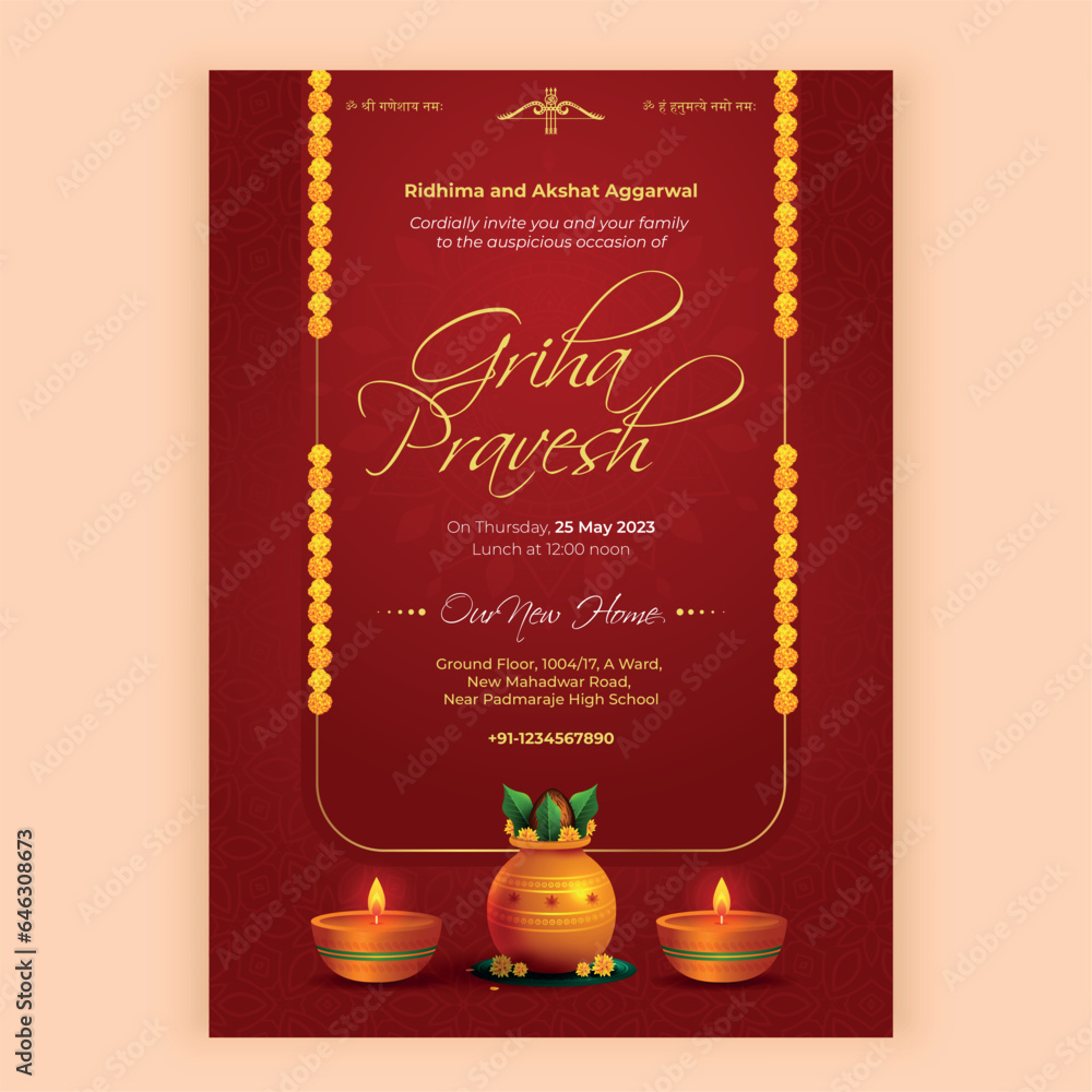 Wall mural Luxury indian Griha Pravesh Card Design Nice Template