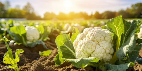 Tuinposter Freshly harvested cauliflower in a field © Zerbor