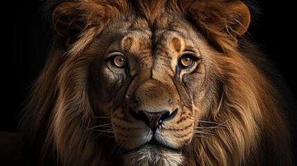 The male lion looks proud standing with sharp eyes