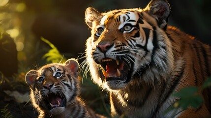 Tiger and his cub are joking