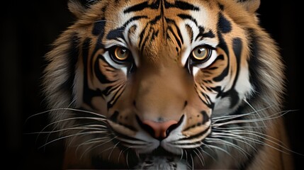 Tiger portrait and facing forward. Wild animals