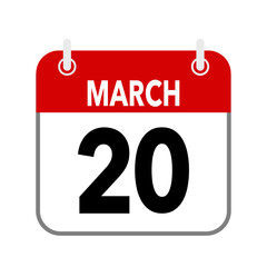 20 March, calendar date icon on white background.