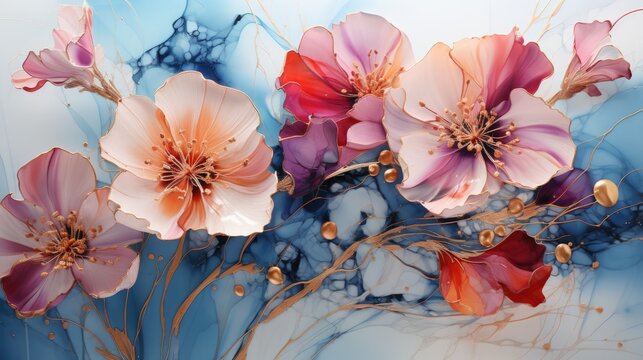 Abstract fluid ink flower background