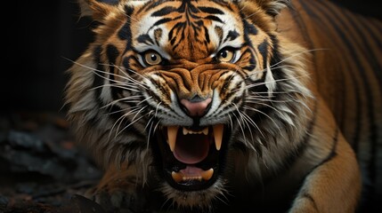 Fototapeta premium Tiger pose when roaring with a ferocious face