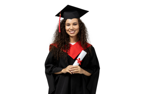 An attractive young girl in a prom dress, isolated on white background
