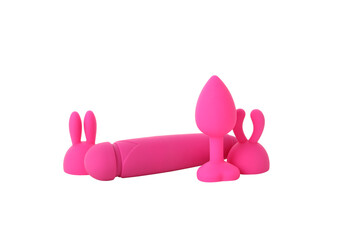 PNG, pink vibrator and vacuum suction cups isolated on white background.