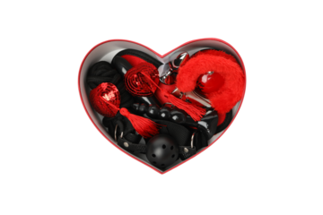 PNG, a set of sex toys in a box, isolated on a white background.