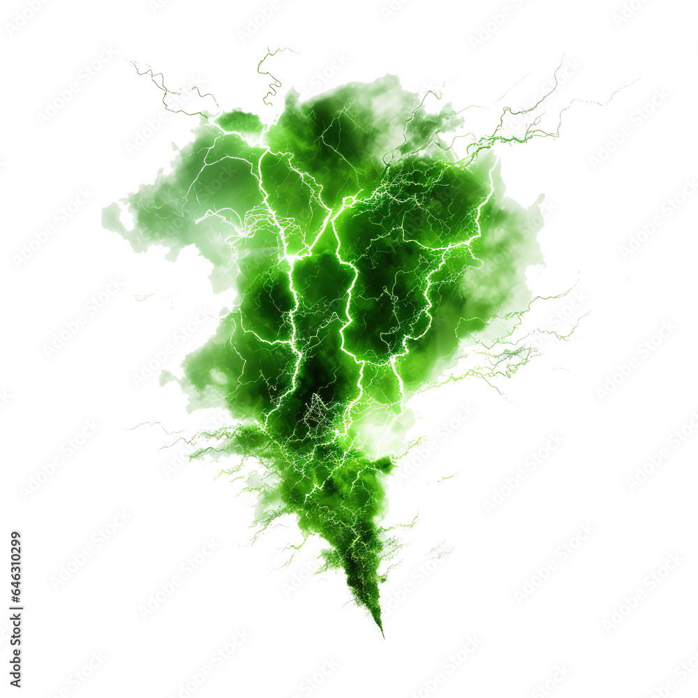 Wall mural Lightning, electric lightning strike of green color