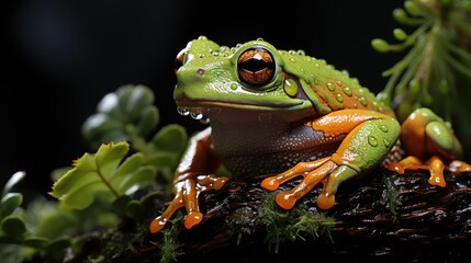 Tree Frog, on a Leaf with a dark Background