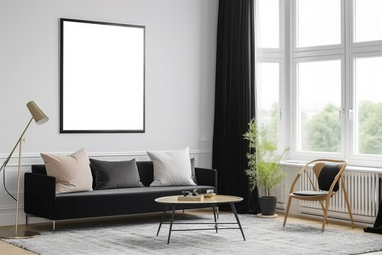 Mockup photo frame in Modern interior of living room